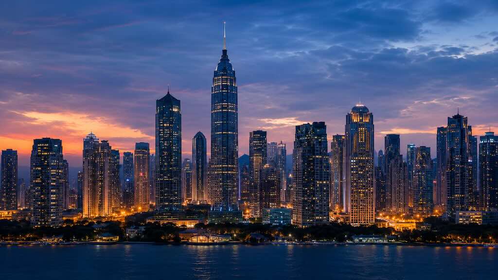 Financial district skyline representing investment access