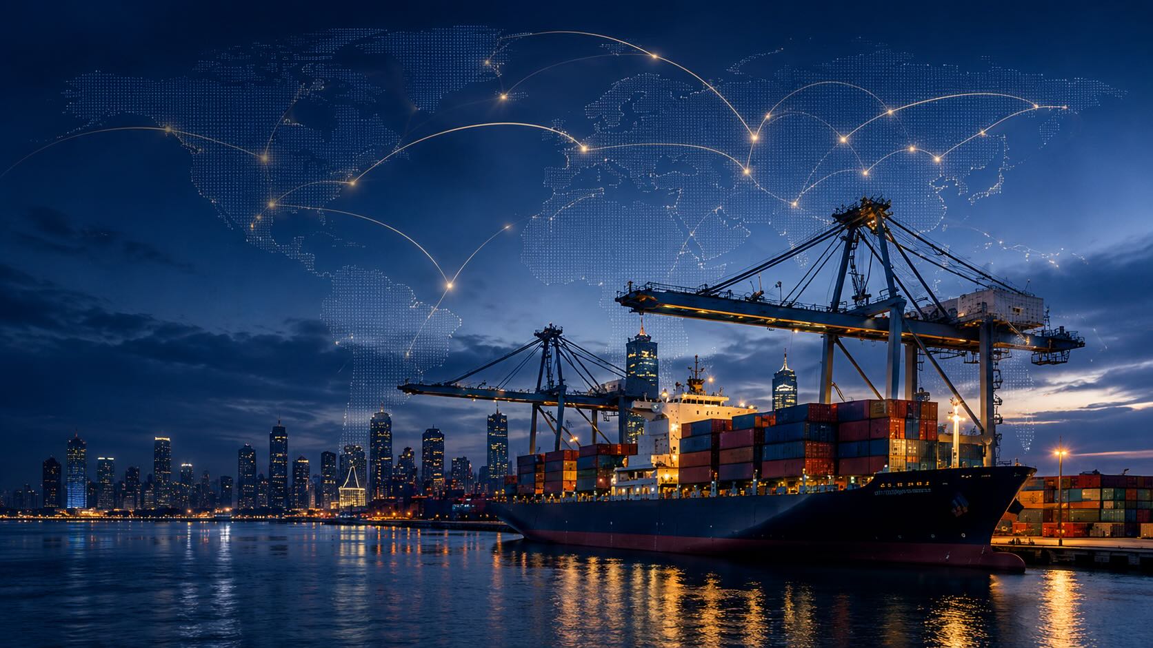 Containers and port crane representing trade and sourcing